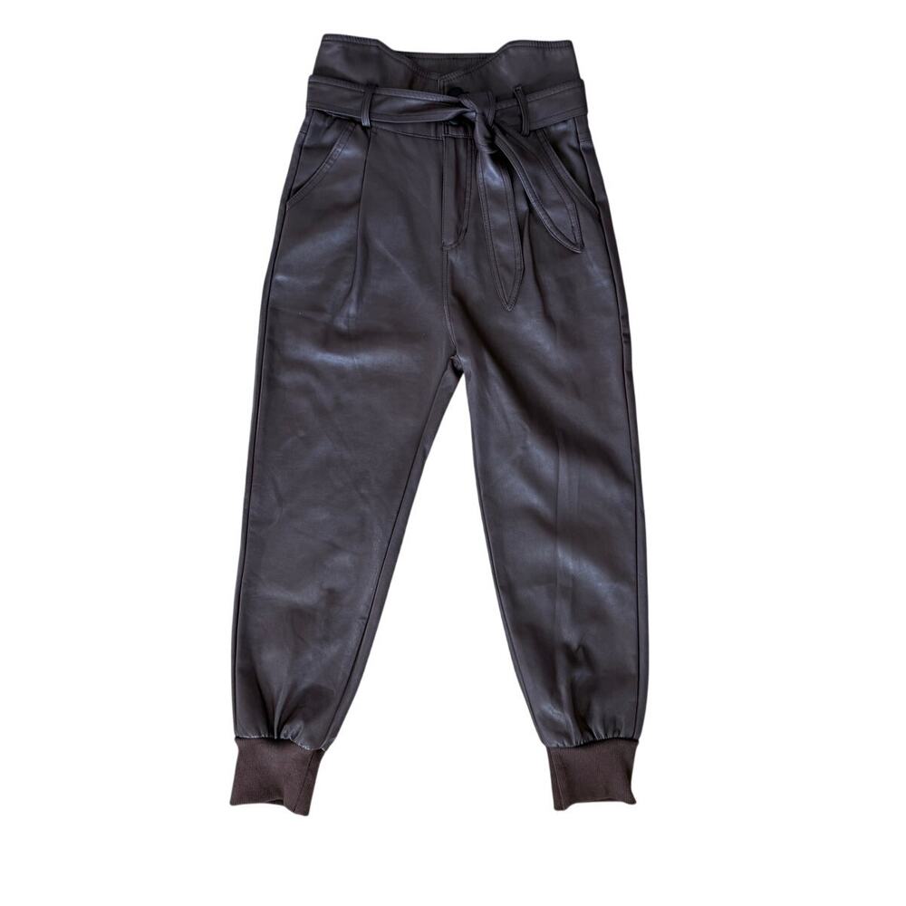 Venti6 Faux Leather Pants High Waisted Belt Ankle Crop Pants Size Small Brown